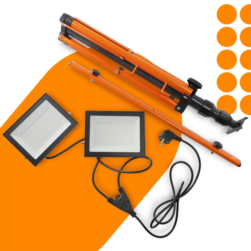 Proiector LED cu stativ 2xLED/100W/230V 4500K IP65 negru/portocaliu