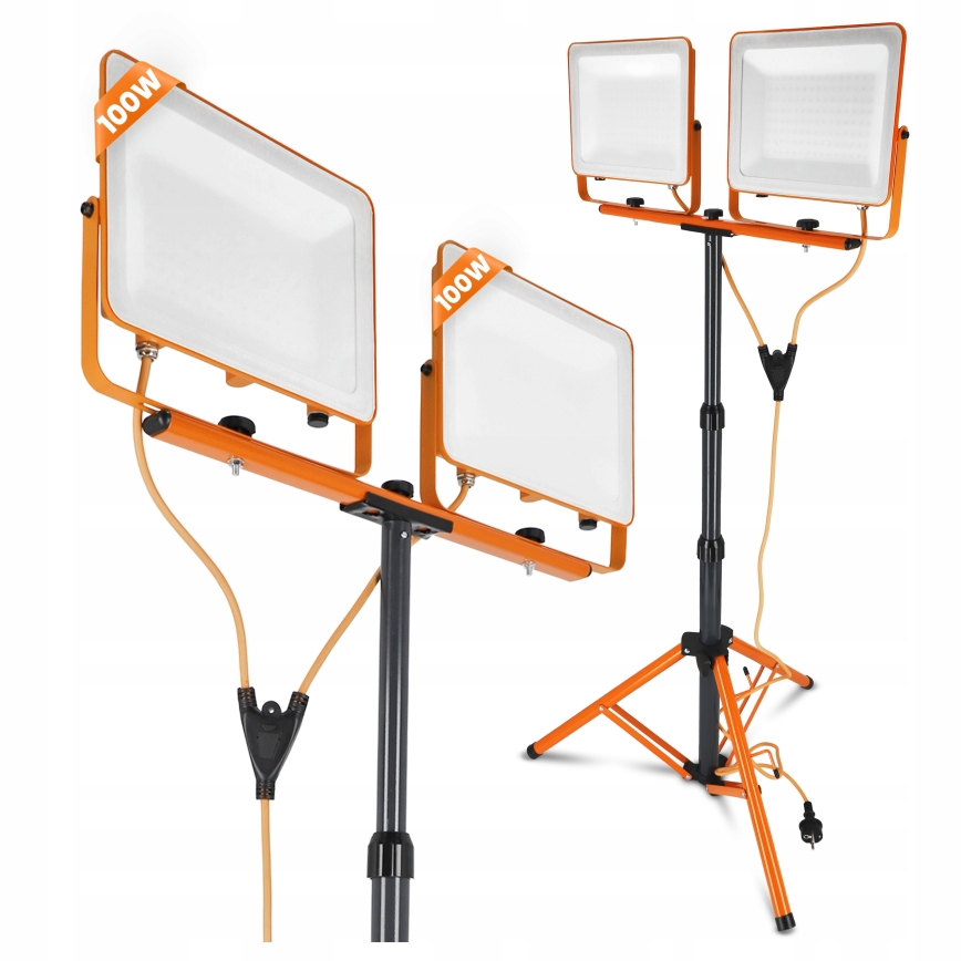 Proiector LED cu stativ 2xLED/100W/230V 4500K IP65 portocaliu