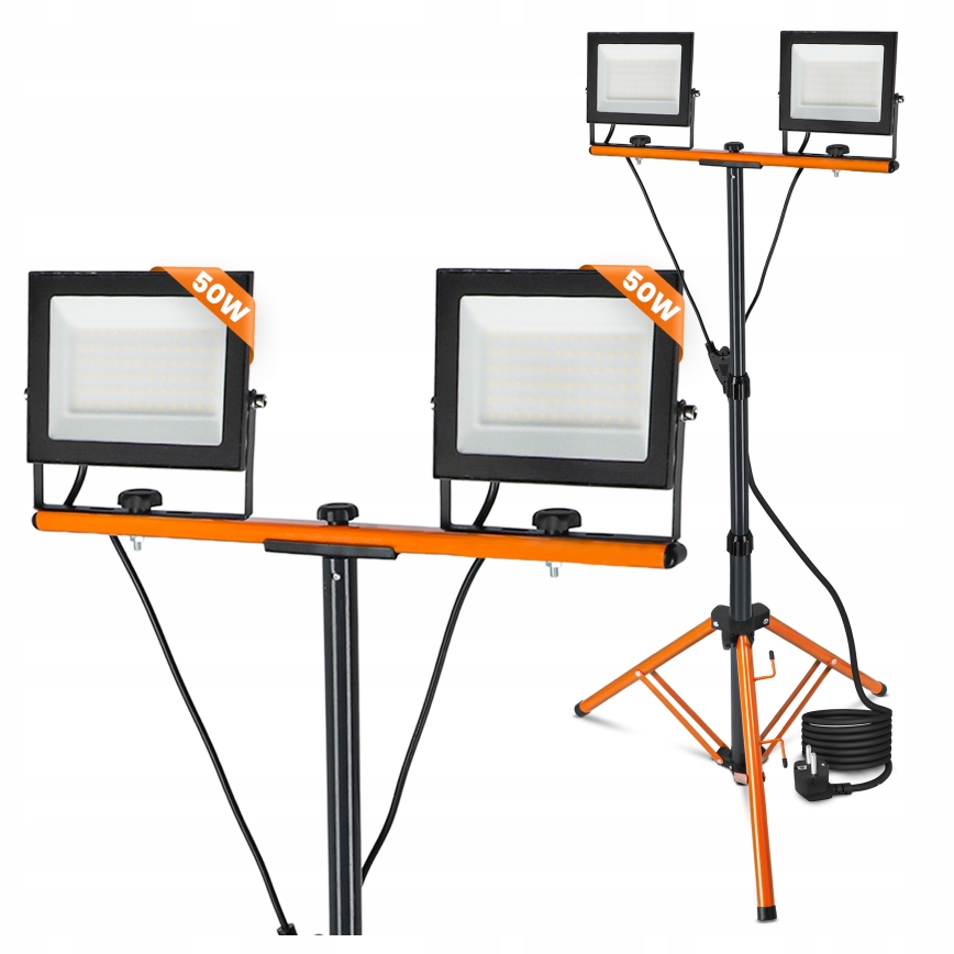 Proiector LED cu stativ 2xLED/50W/230V 4500K IP65 negru/portocaliu