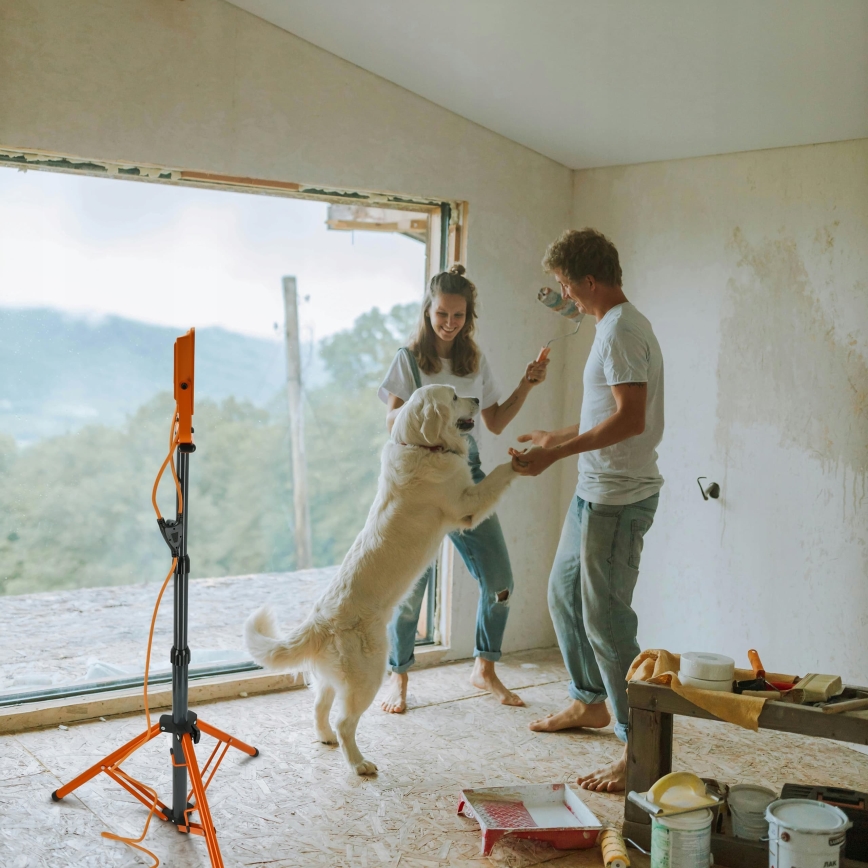 Proiector LED cu stativ 2xLED/50W/230V 4500K IP65 portocaliu