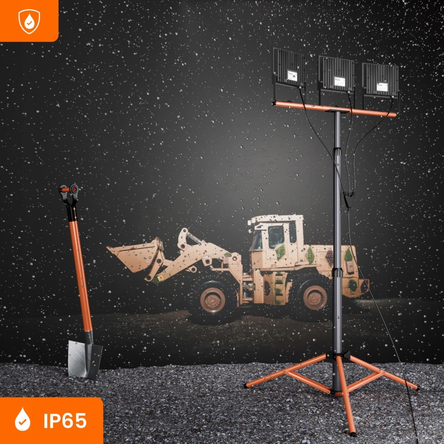 Proiector LED cu stativ 3xLED/100W/230V 4500K IP65 negru/portocaliu