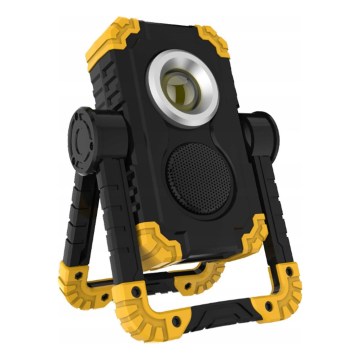 Proiector LED reîncărcabil cu difuzor și funcție powerbank LED/10W/5V 4400 mAh IP44 negru/galben
