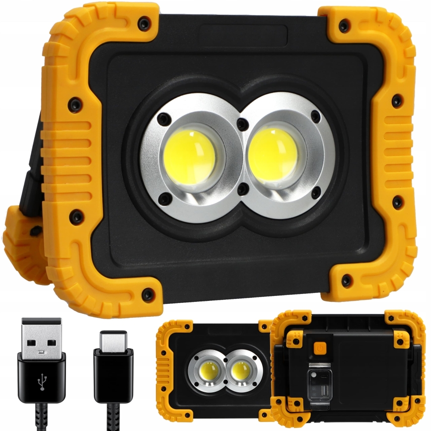 Proiector LED reîncărcabil cu funcție de baterie externă LED/20W/5V 4400 mAh IP44 negru/galben