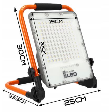 Proiector LED reîncărcabil cu trepied, 50 W, 3,2 V, 4500 K, 10000 mAh, IP65, portocaliu