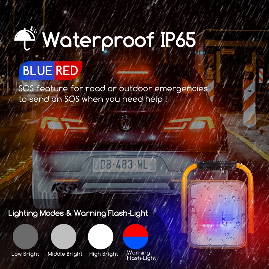 Proiector LED reîncărcabil dimabil Aigostar LED/100W/5V 6500K IP65 15000 mAh