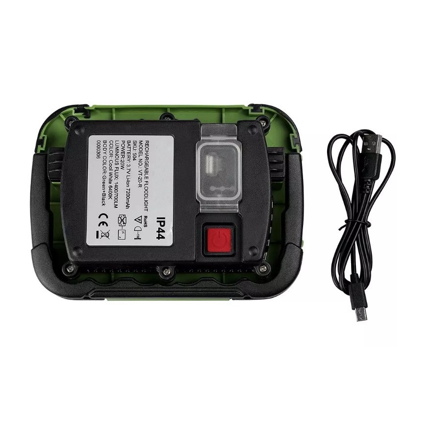 Proiector LED reîncărcabil SAMSUNG CHIP + funcție SOS LED/20W/3,7V/USB IP44 4000K verde