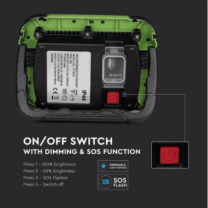 Proiector LED reîncărcabil SAMSUNG CHIP + funcție SOS LED/20W/3,7V/USB IP44 4000K verde