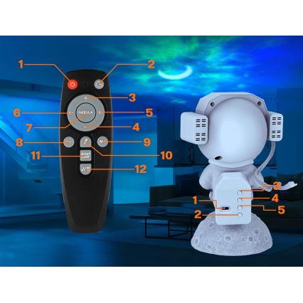 Proiector LED RGB 3în1 LED/5W/5V 3000/4000/6000K astronaut + telecomandă