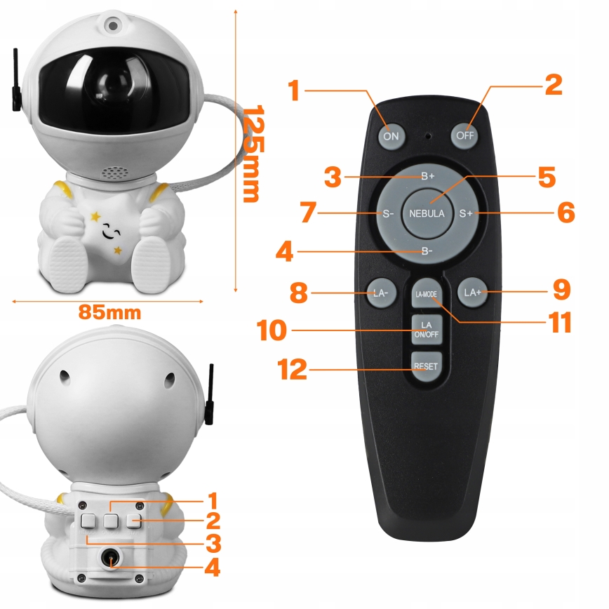 Proiector LED RGB LED/5W/5V astronaut + telecomandă