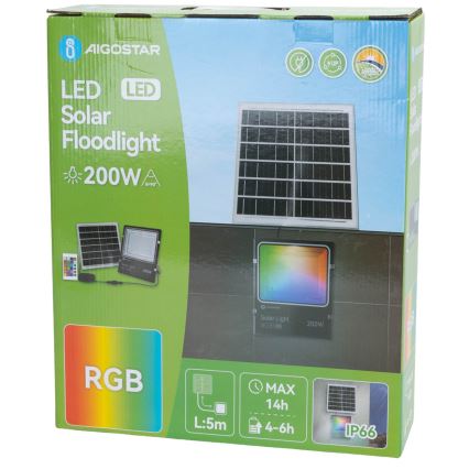 Proiector LED RGB solar dimabil Aigostar LED/200W/3,2V IP66 16000 mAh + telecomandă