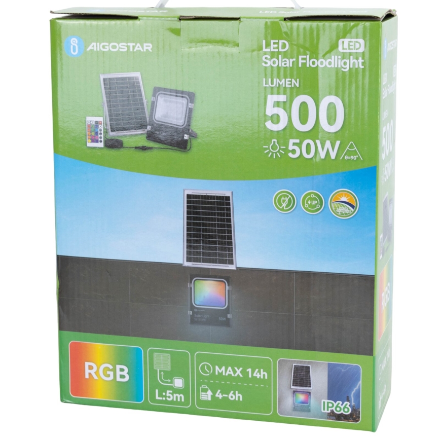 Proiector LED RGB solar dimabil Aigostar LED/50W/3,2V IP66 4000 mAh + telecomandă