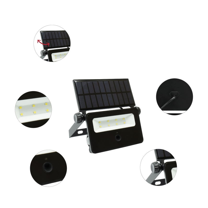 Proiector LED solar cu senzor de mișcare și crepuscular NOCTIS LED/2W/1800 mAh 3,7V 6000K IP65