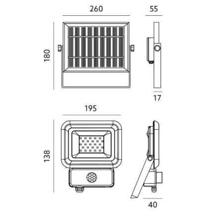 Proiector LED solar de exterior cu senzor LED/20W/3,7V 6500K IP65 4400 mAh