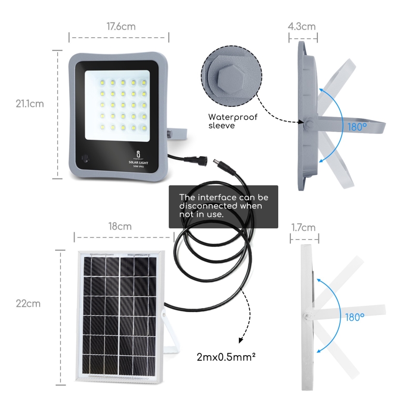 Proiector LED solar dimabil Aigostar LED/30W/3,2V 20000 mAh IP67 + telecomandă