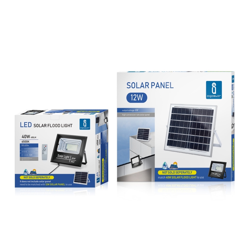 Proiector LED solar dimabil LED/40W/3,2V IP67 Aigostar 103700XBN + telecomandă