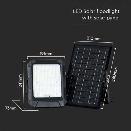 Proiector solar LED 10W, 3,7V, IP65, 4000K, 8000 mAh, negru + telecomandă
