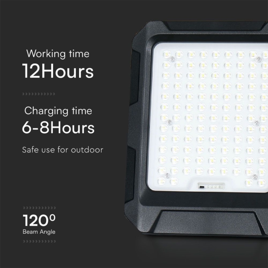 Proiector solar LED/15W/3,7V IP65 4000K 12000 mAh, negru + telecomandă