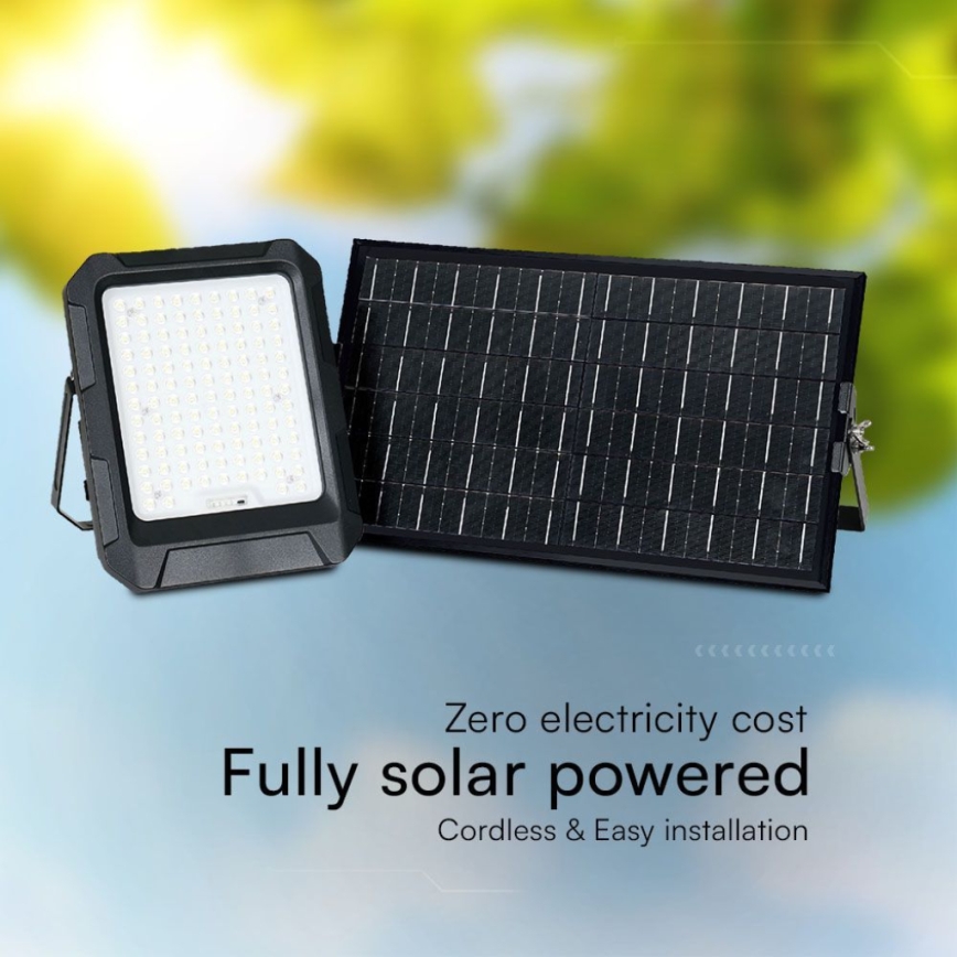 Proiector solar LED 15W, 3,7V, IP65, 4000K, 12000 mAh, negru + telecomandă