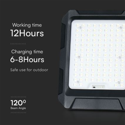 Proiector solar LED 15W, 3,7V, IP65, 4000K, 12000 mAh, negru + telecomandă