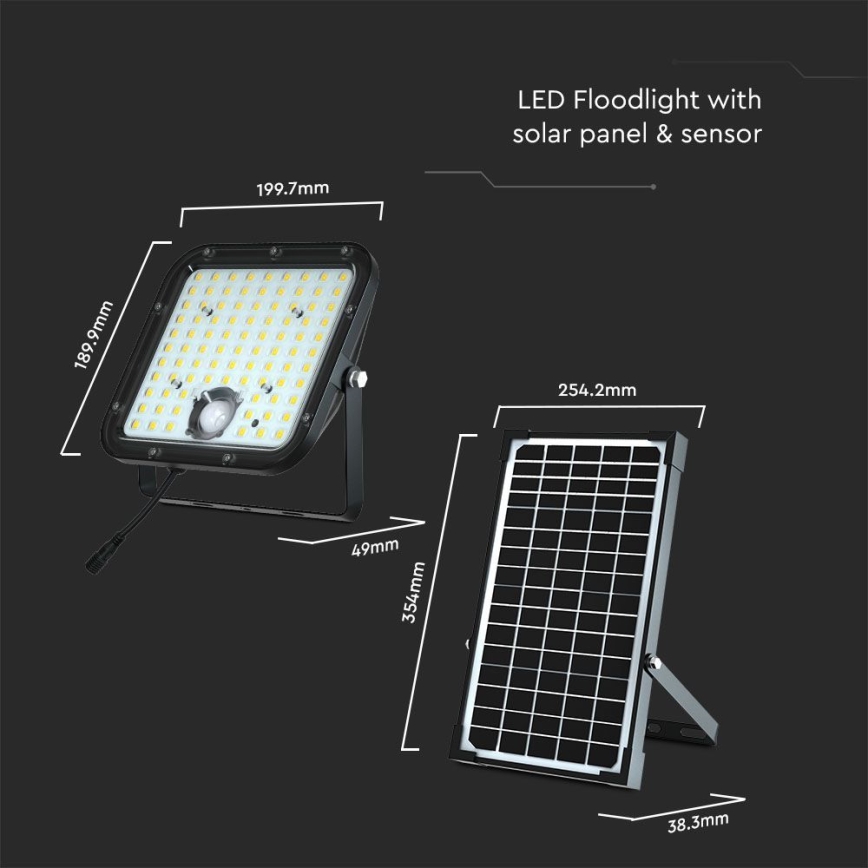 Proiector solar LED cu senzor LED/30W/6,4V 4000K 6000 mAh + telecomandă