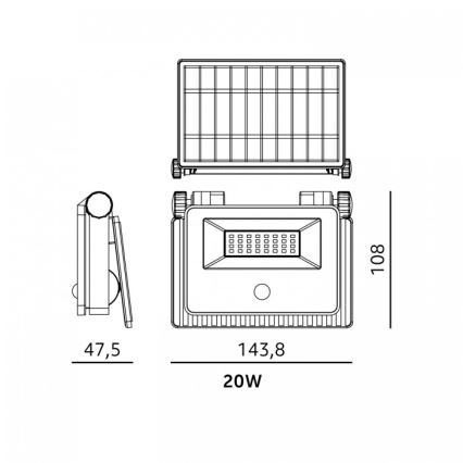 Proiector solar LED cu senzor NCS G2 LED/20W/3,7V 3000/4000/6500K IP54 2600 mAh