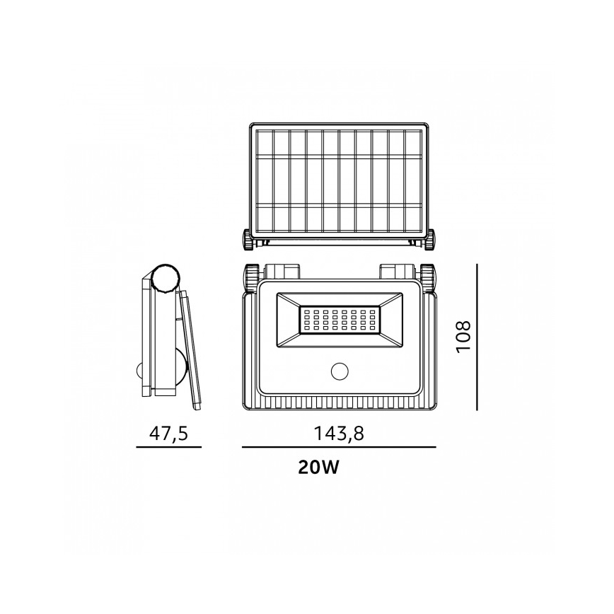 Proiector solar LED cu senzor NCS G2 LED/20W/3,7V 3000/4000/6500K IP54 2600 mAh