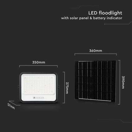 Proiector solar LED reglabil 400W/3,2V 2000-8000K IP65 20000 mAh, negru + telecomandă