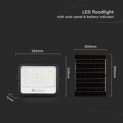 Proiector solar LED reglabil LED/300W/3,2V 2000-8000K IP65 15000 mAh negru + telecomandă