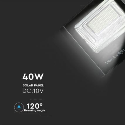 Proiector solar LED exterior LED/40W/10V IP65 6000K 20000 mAh + telecomandă