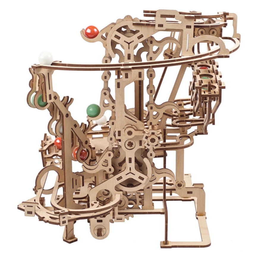 Puzzle mecanic 3D din lemn, lanț de traseu pentru bile de sticlă Ugears