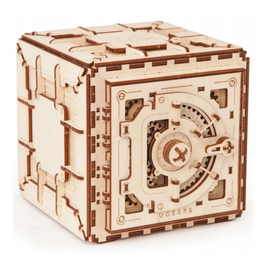 Puzzle mecanic 3D din lemn, seif Ugears
