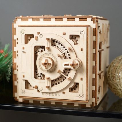 Puzzle mecanic 3D din lemn, seif Ugears