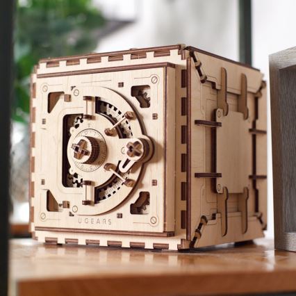 Puzzle mecanic 3D din lemn, seif Ugears