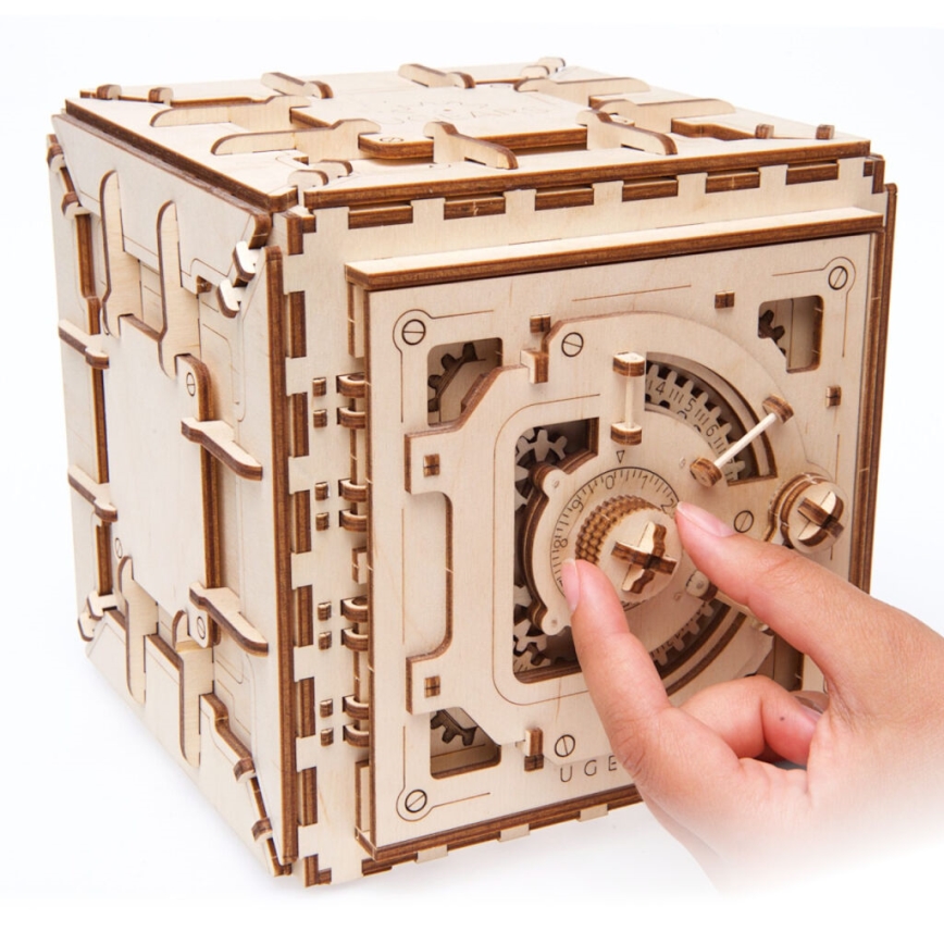 Puzzle mecanic 3D din lemn, seif Ugears
