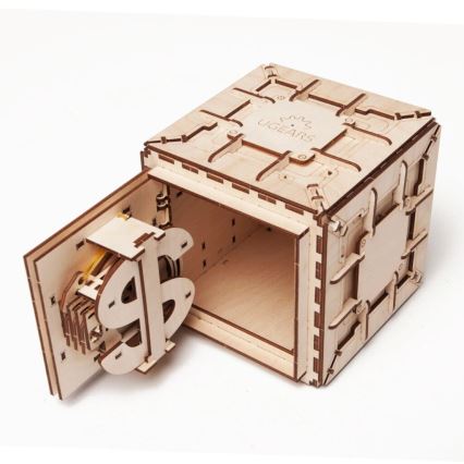 Puzzle mecanic 3D din lemn, seif Ugears