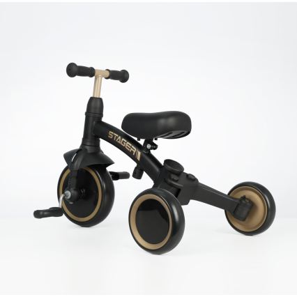 QPlay STAGER - Tricicletă 3 în 1 pentru copii, neagră