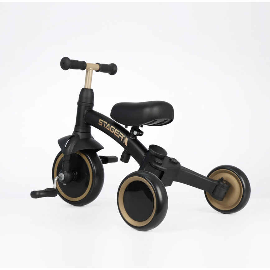 QPlay STAGER - Tricicletă 3 în 1 pentru copii, neagră
