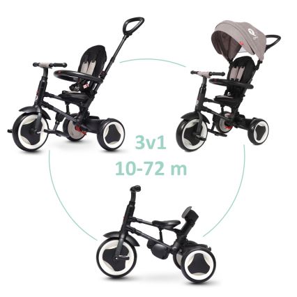 QPlay - Tricicletă 3 în 1 pentru copii RITO EVO, gri