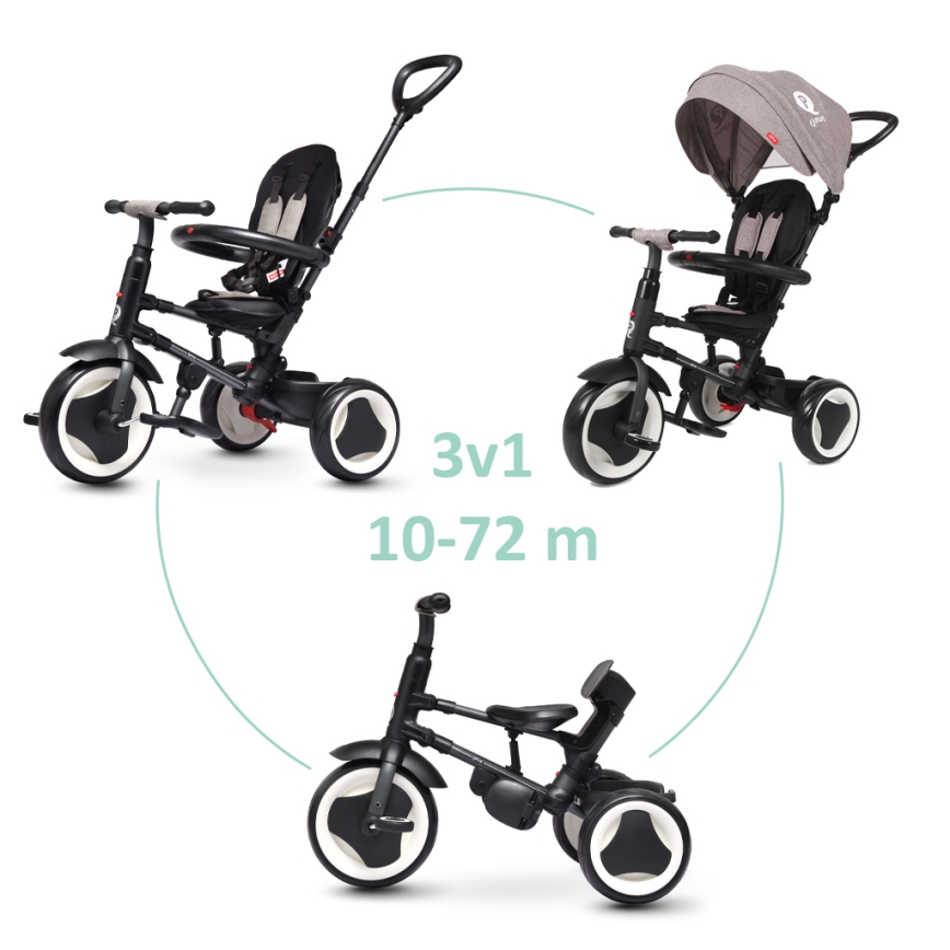 QPlay - Tricicletă 3 în 1 pentru copii RITO EVO, gri