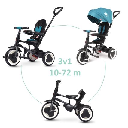 QPlay - Tricicletă 3-în-1 pentru copii RITO EVO, turcoaz