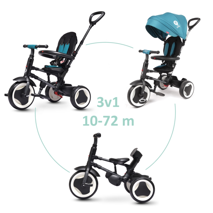 QPlay - Tricicletă 3-în-1 pentru copii RITO EVO, turcoaz