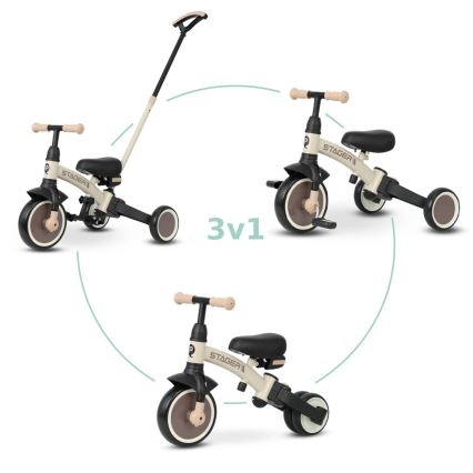 QPlay - Tricicletă 3 în 1 pentru copii STAGER, bej