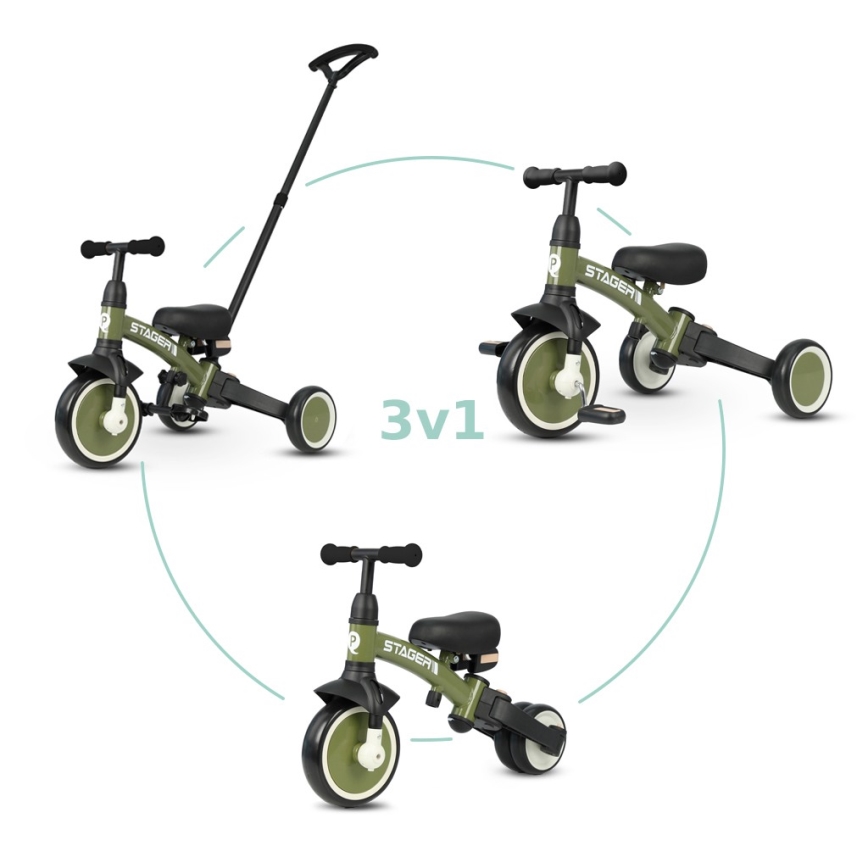 QPlay - Tricicletă pentru copii STAGER 3 în 1, verde