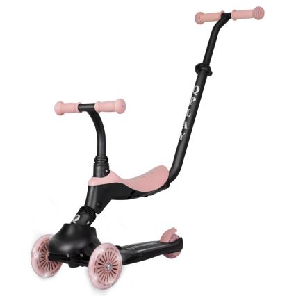 QPlay - Trotinetă pentru copii SEMA EVO 5 în 1, cu roți LED, roz