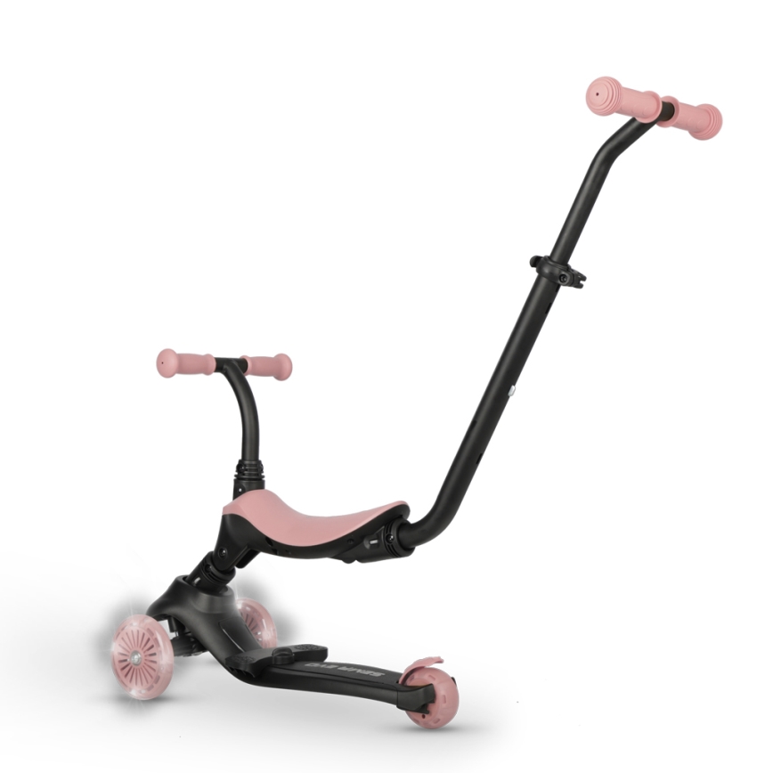 QPlay - Trotinetă pentru copii SEMA EVO 5 în 1, cu roți LED, roz