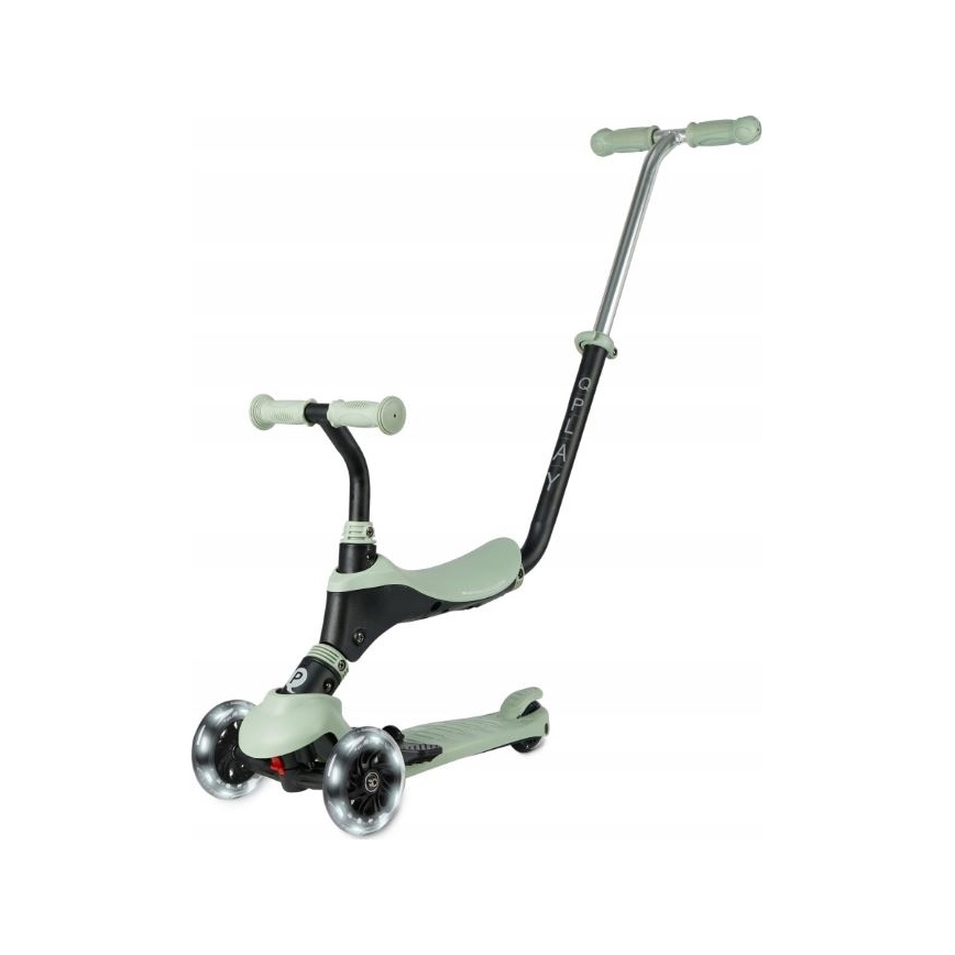 QPlay - Trotinetă pentru copii SEMA PRO 5-în-1 cu roți iluminate LED, verde