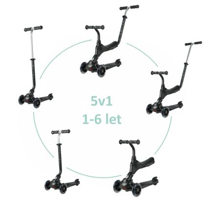 QPlay - Trotinetă pentru copii SEMA PRO 5în1 cu roți LED, neagră