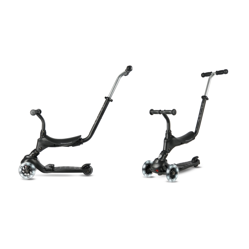 QPlay - Trotinetă pentru copii SEMA PRO 5în1 cu roți LED, neagră