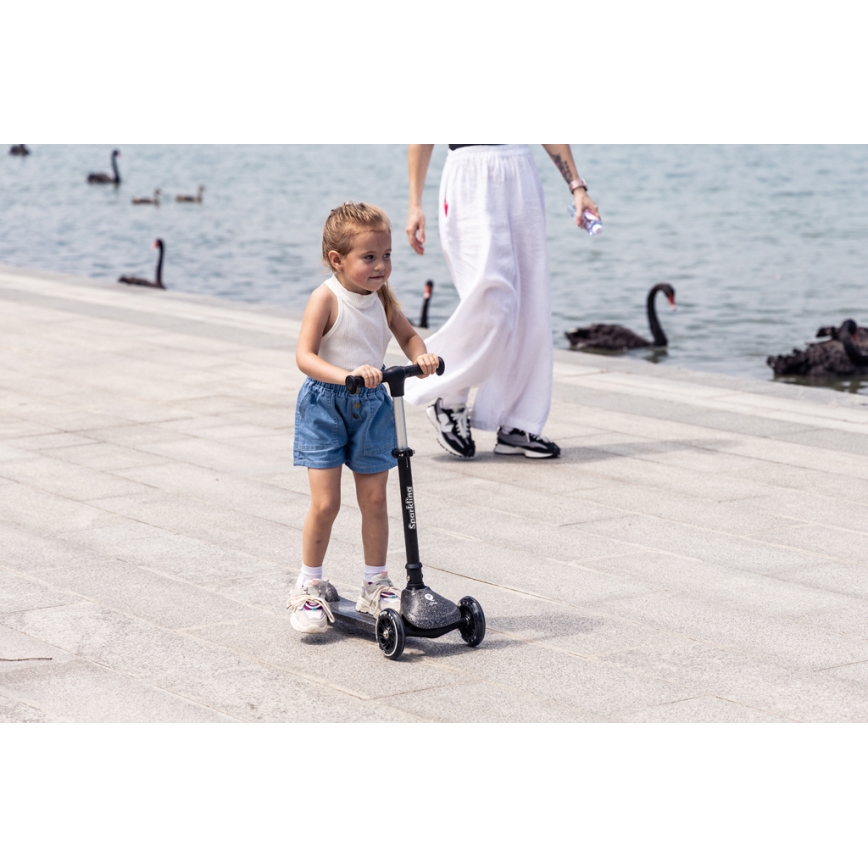 QPlay - Trotinetă pentru copii SPARKLING cu roți LED, neagră