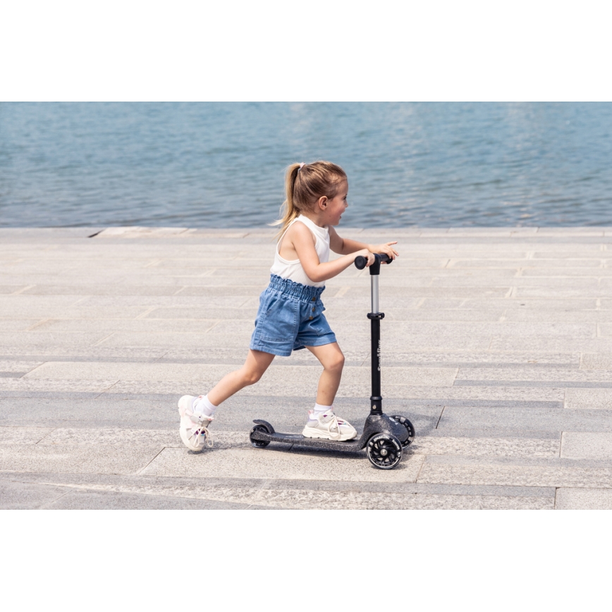 QPlay - Trotinetă pentru copii SPARKLING cu roți LED, neagră